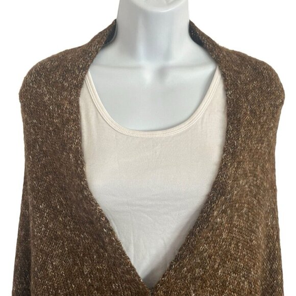 Cabi Women Ruffle Hem Brown Marled Knit Sweater Poncho Shawl One Sz Boho Hippie - Picture 5 of 15